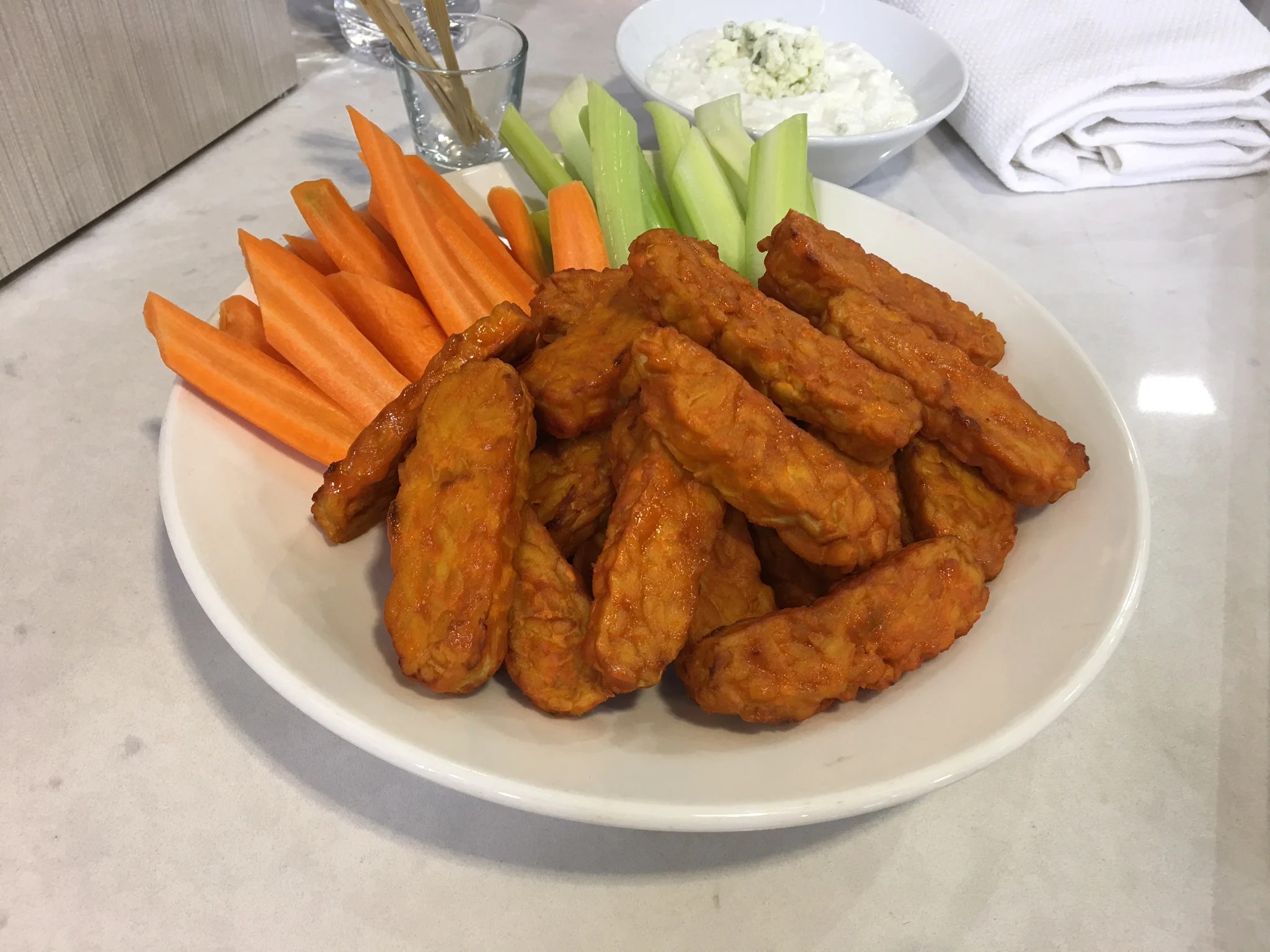 Buffalo Tempeh "Wings" with Bleu Cheese Dip Joy Bauer