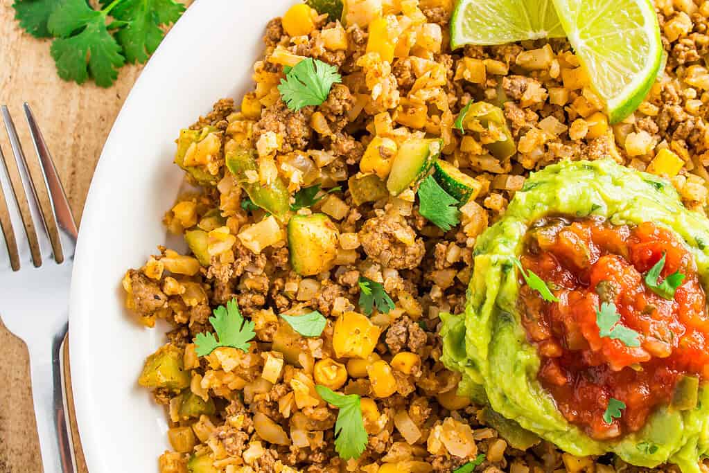 Mexican Fried Cauliflower Rice with Ground Beef {Gluten Free, Keto