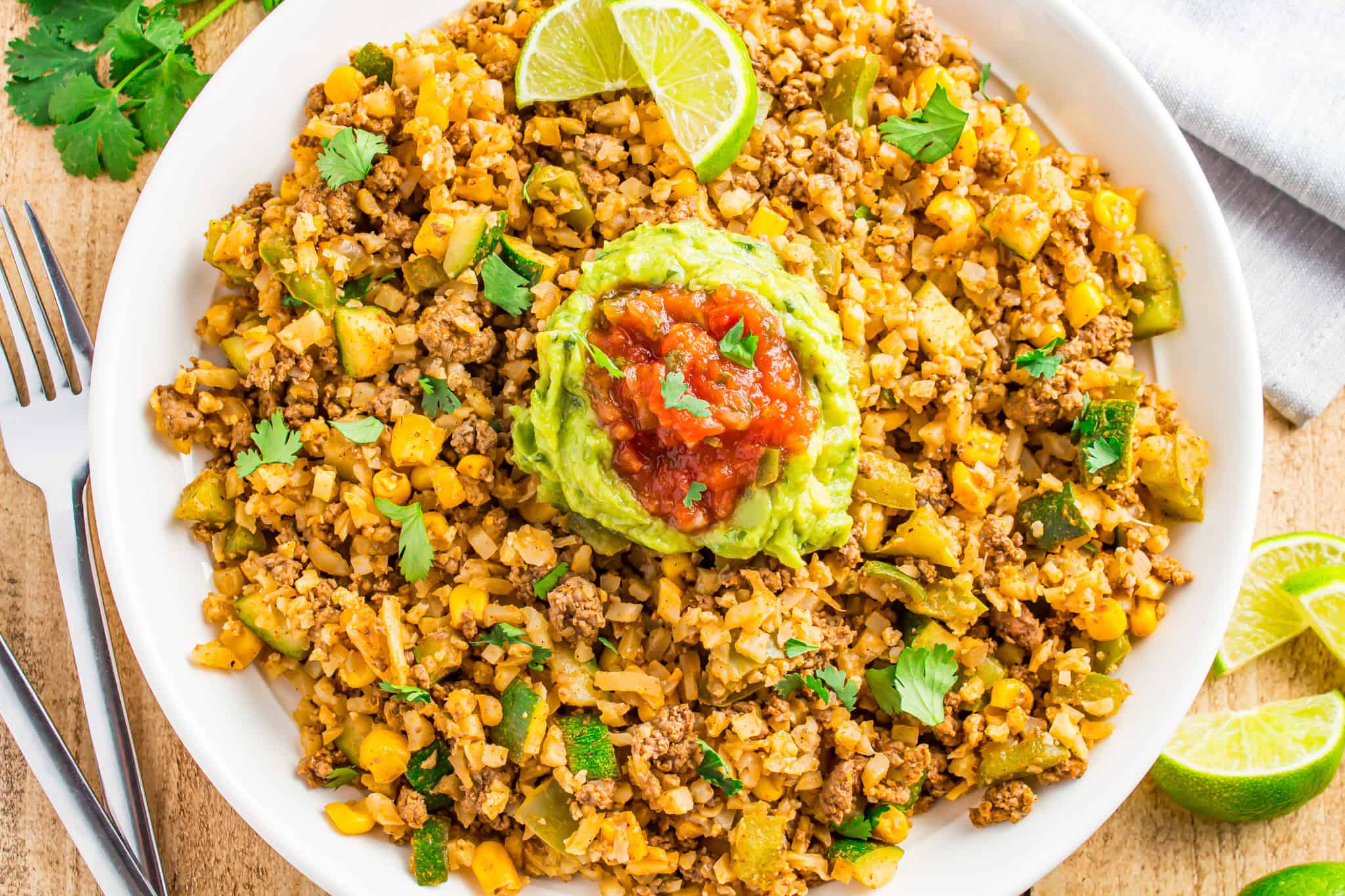 Mexican Fried Cauliflower Rice with Ground Beef {Gluten Free, Keto