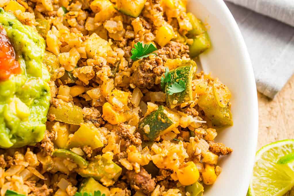 Mexican Fried Cauliflower Rice with Ground Beef {Gluten Free, Keto