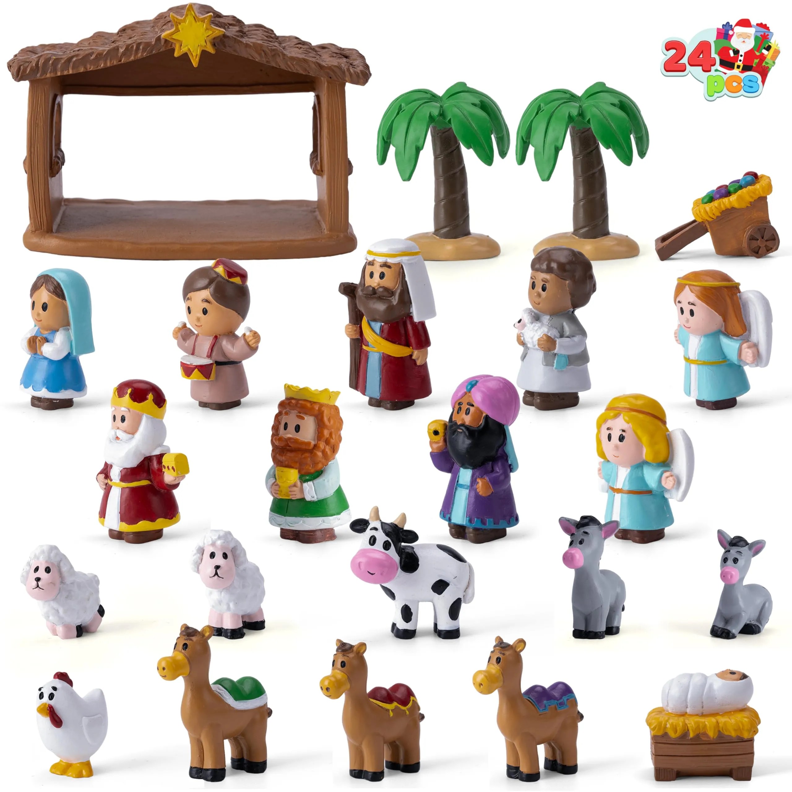 24 PCS Christmas Little Nativity Playset Figurine for Kids Toddlers Xm