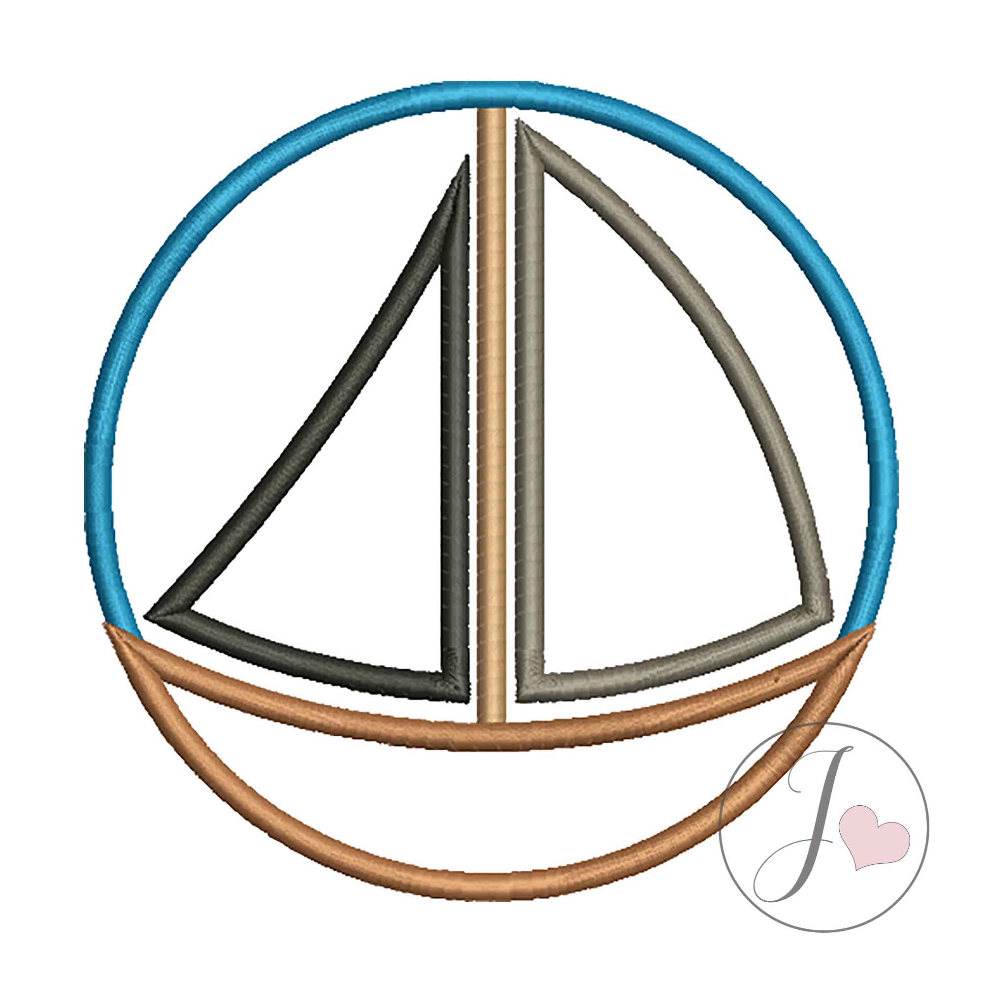Boat in the Circle Nautical Applique Design