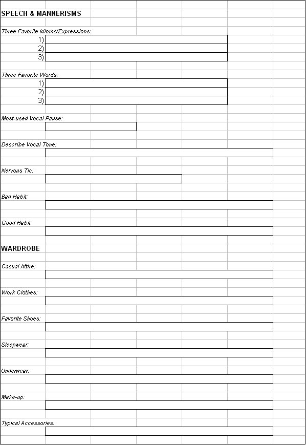 Tools for Pre-writing: Character Worksheet Part 3 | J.P.Sloan's Fistful