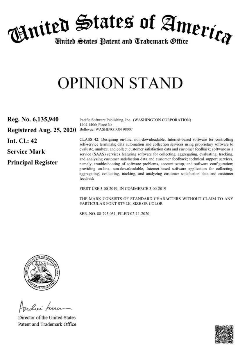 Opinion Stand Trademark Approved PSPINC Bellevue, WA