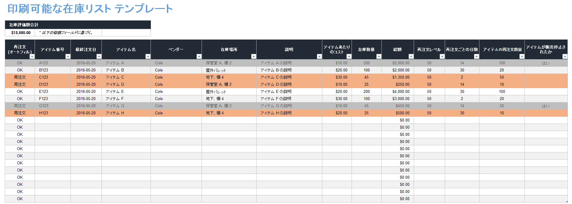 無料の在庫管理表テンプレート Smartsheet