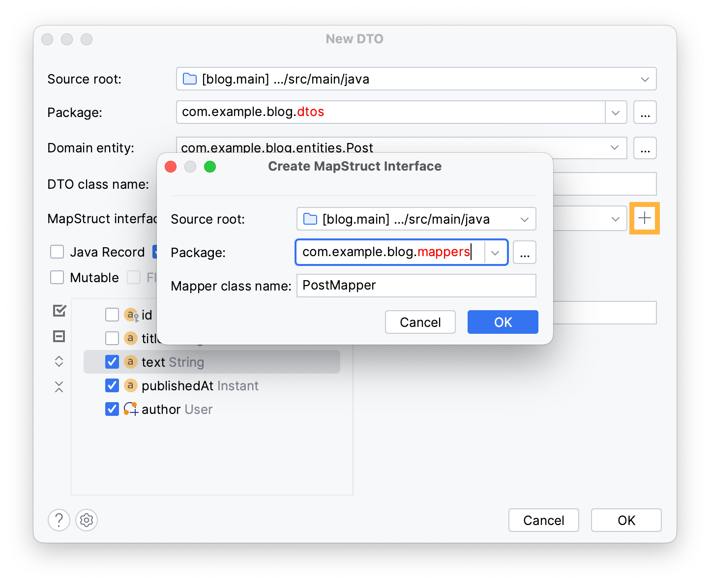 Use DTOs and MapStruct mappers in IntelliJ IDEA most efficiently JPA