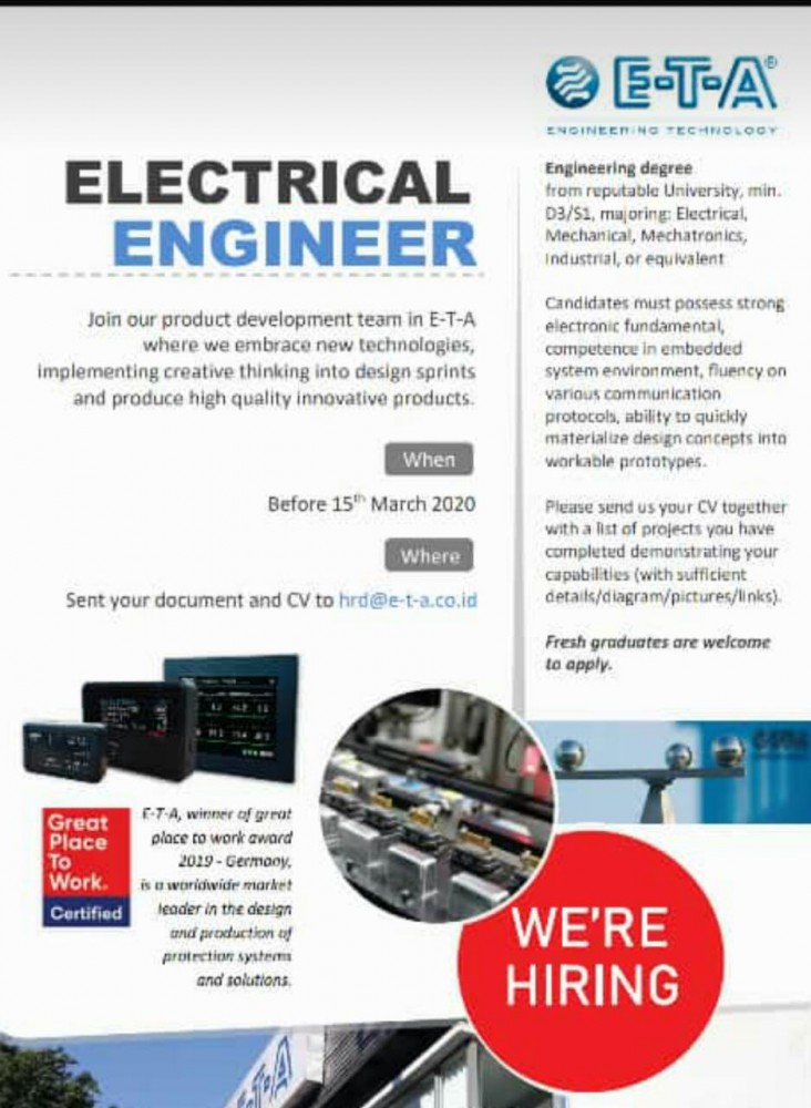 Agenda Lowongan ELECTRICAL ENGINEER Job Placement Center Politeknik