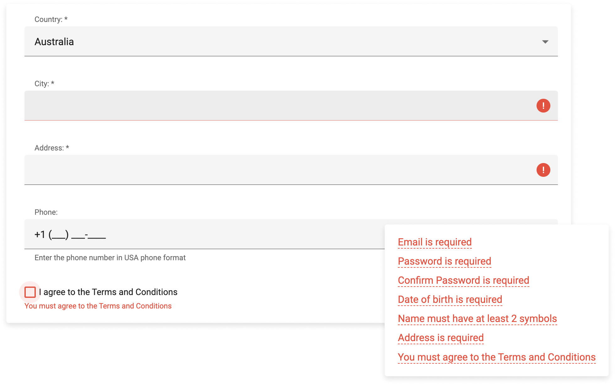 Angular Form DevExtreme Angular Components