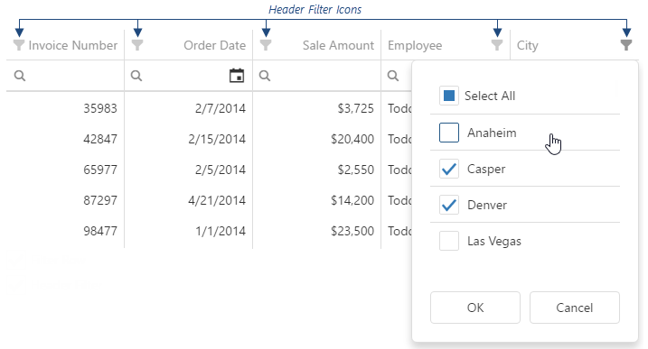 javascript Filtering per column with button angular material table