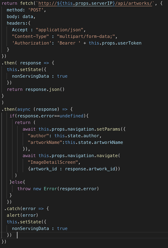 fetch 함수 질문입니다. React Native 자바스크립트 개발자 포럼
