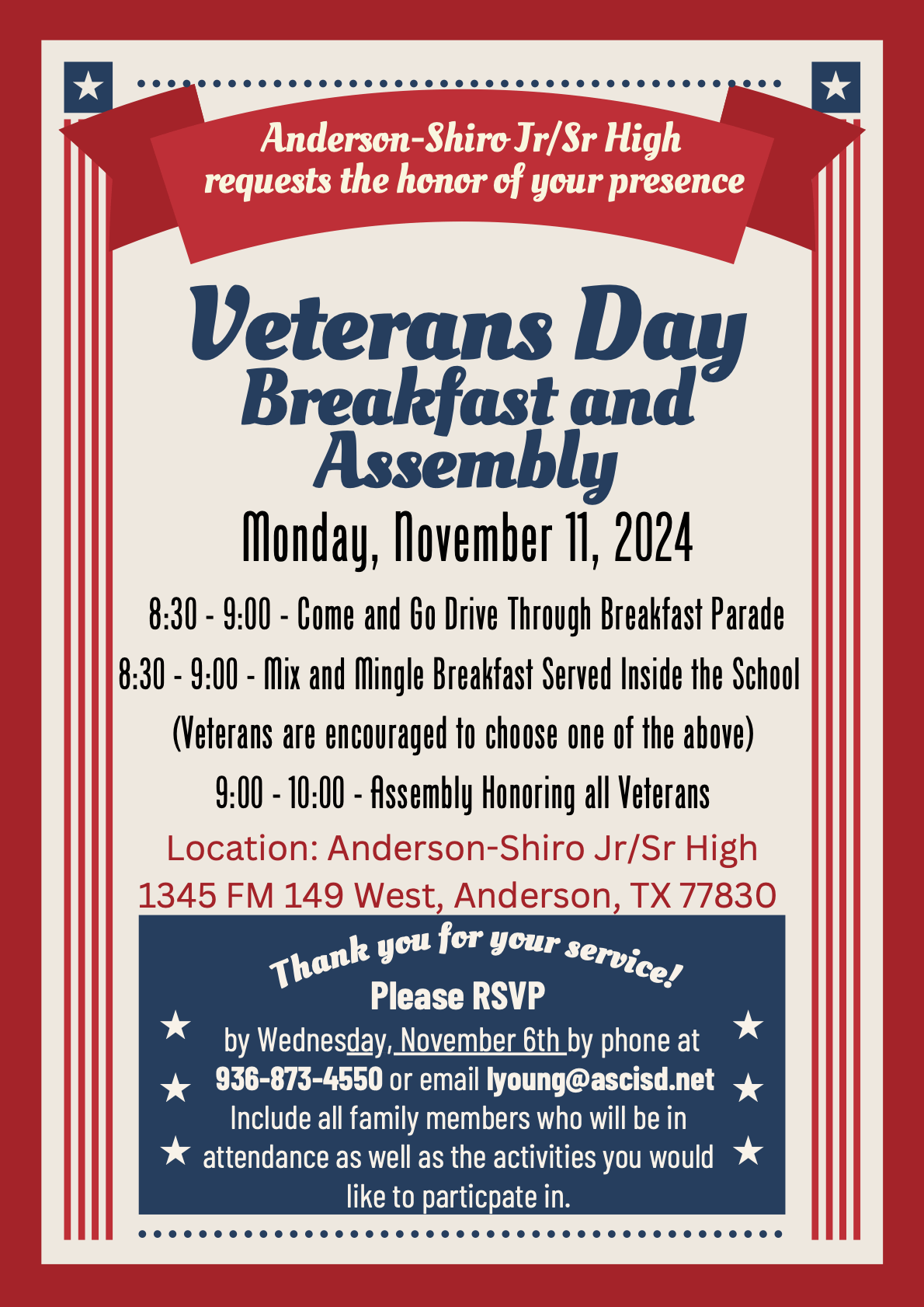 Veterans Day Breakfast & Asssembly at AndersonShiro Jr/Sr High School AndersonShiro Junior