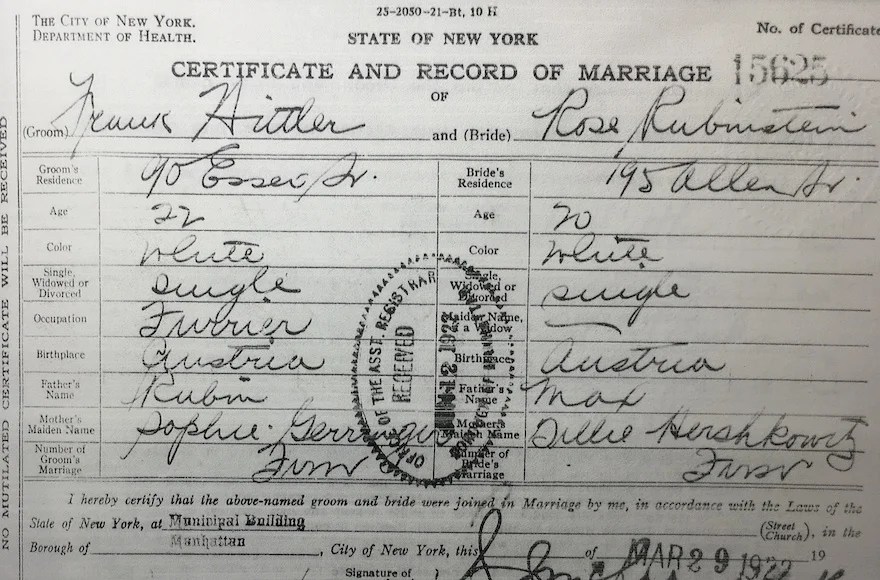 When Hitler was a popular Jewish last name in New York Jewish