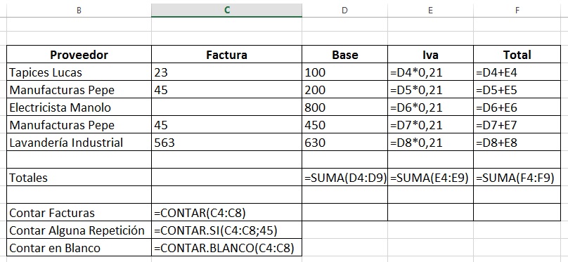 Función Contar en Excel para Gestionar Facturas