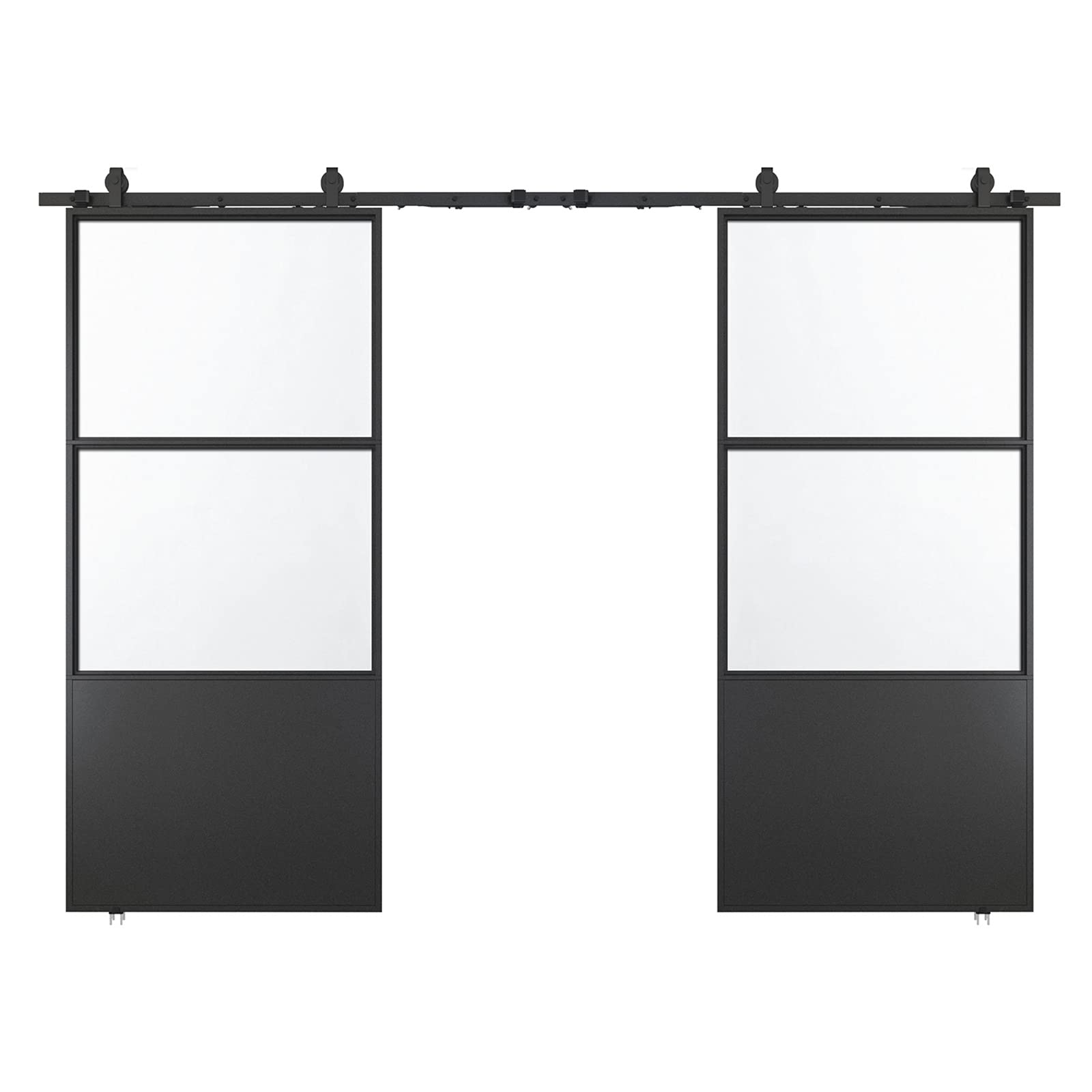 Double Frosted Glass Barn Door 72 x 84 in with 12FT Hardware Kit and Soft Close Mechanism JuBest
