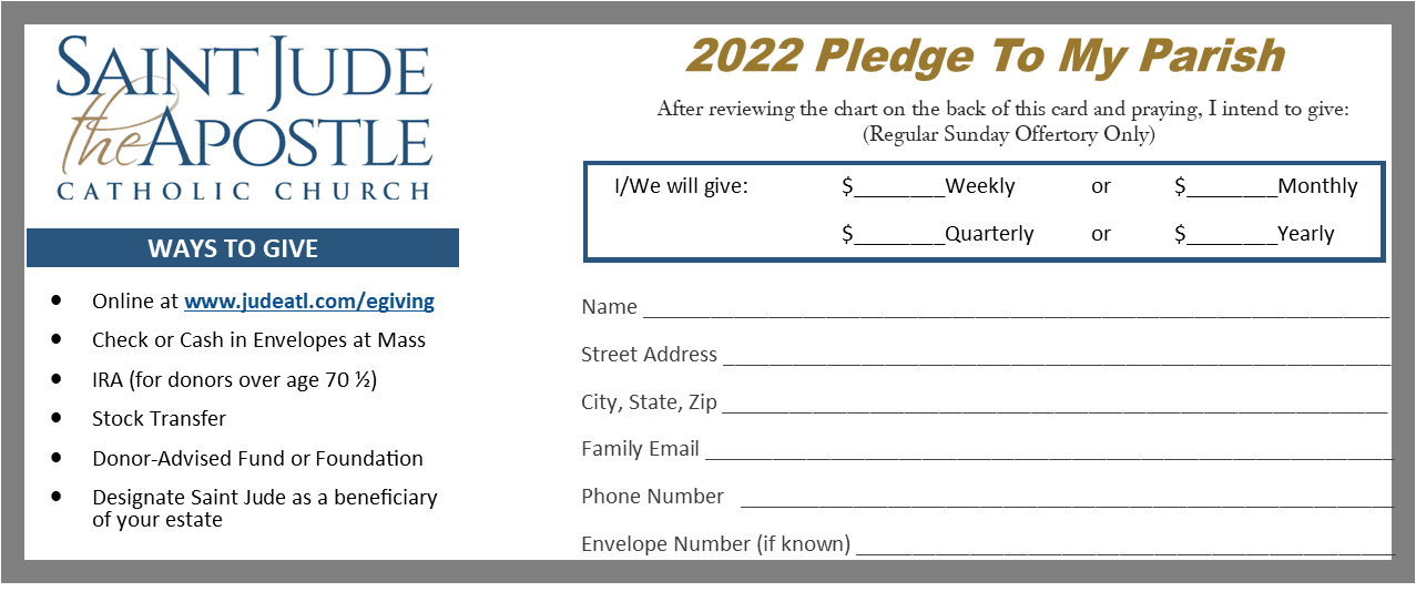 Pledge card Saint Jude the Apostle Catholic Church