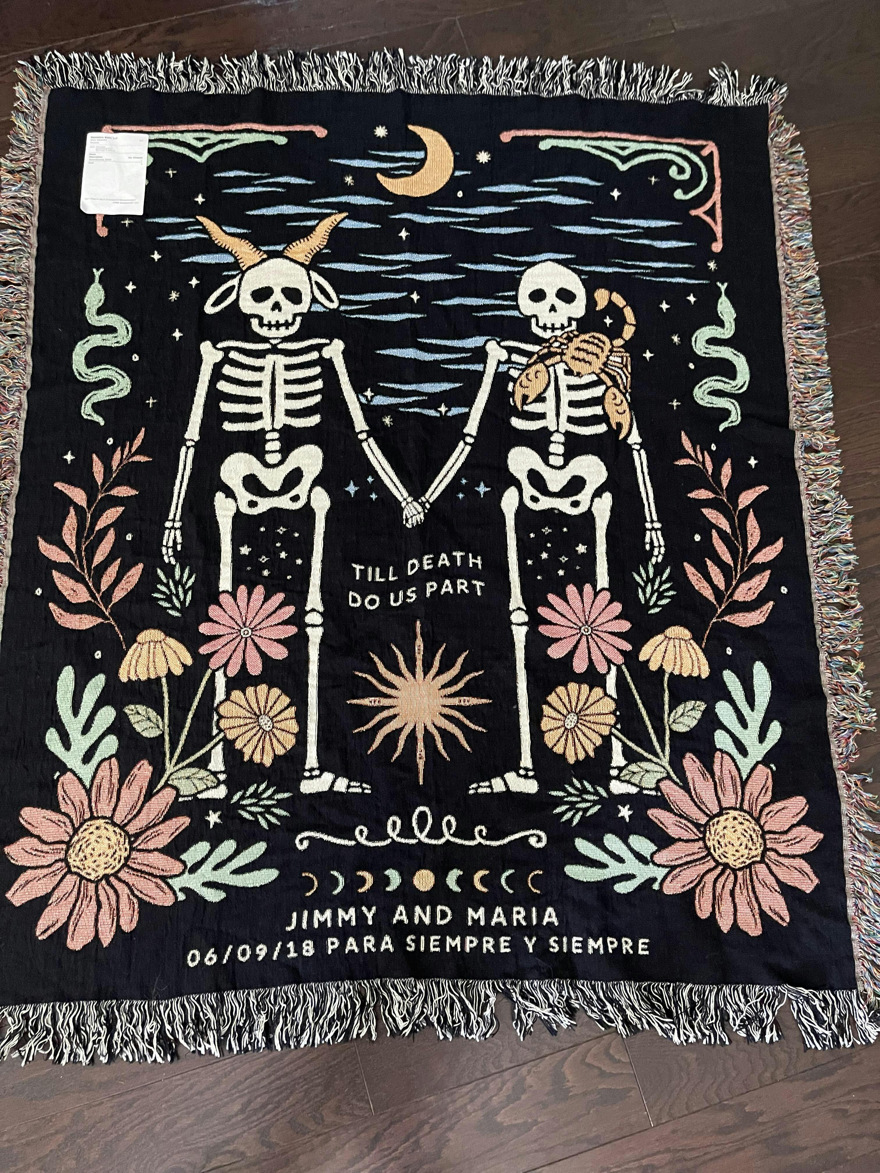 Personalized Zodiac Skeleton Couple Woven Blankets Custom Astrology