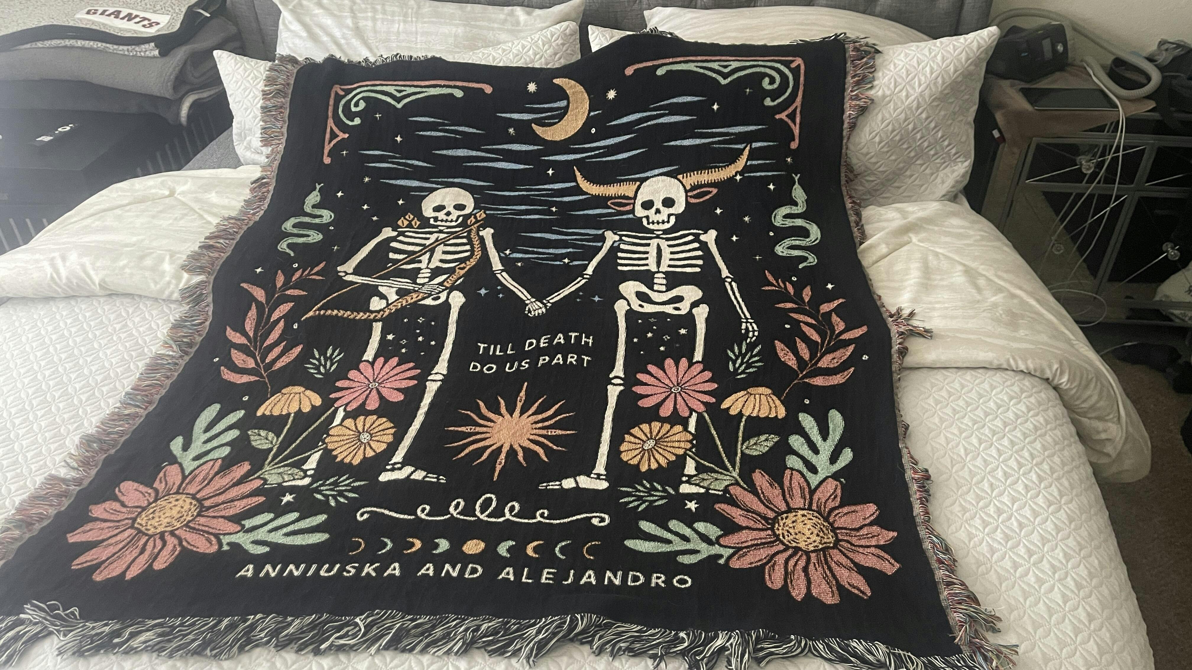 Personalized Zodiac Skeleton Couple Woven Blankets Custom Astrology