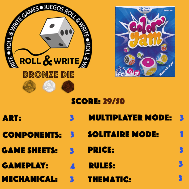 Sellos Juegos Roll & Write Color’ Yam Juegos Roll & Write