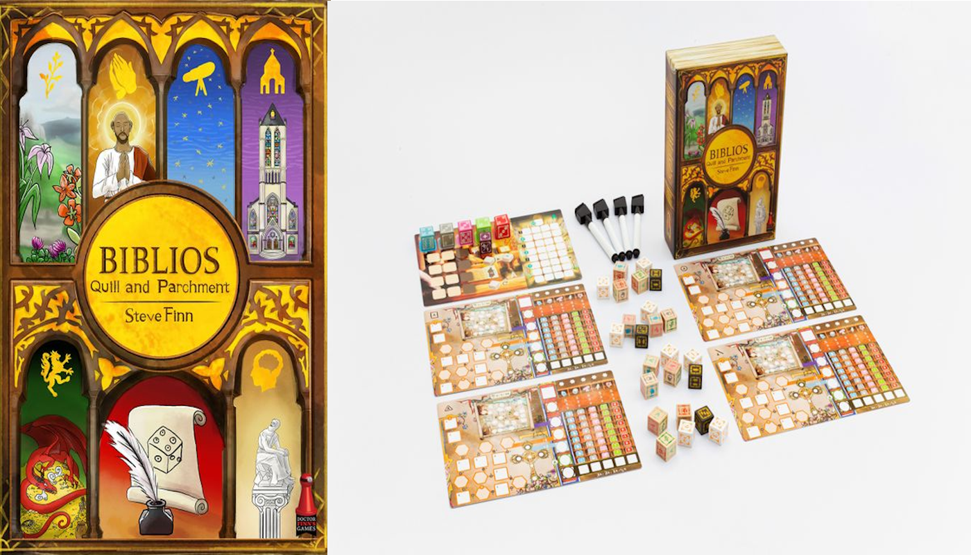 Kickstarter Biblios Quill and Parchment Juegos Roll & Write