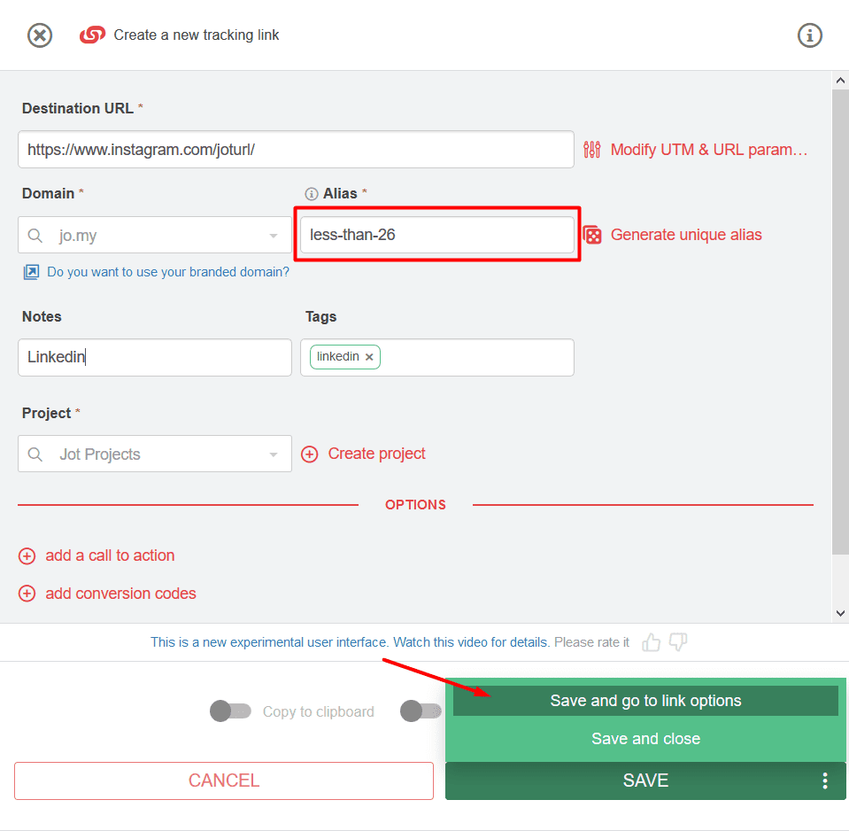 LinkedIn URL Shortener Joturl