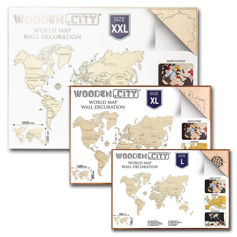 UA JUGUETES Wooden.city World map L, XL, XXL 3D puzzle for your wall