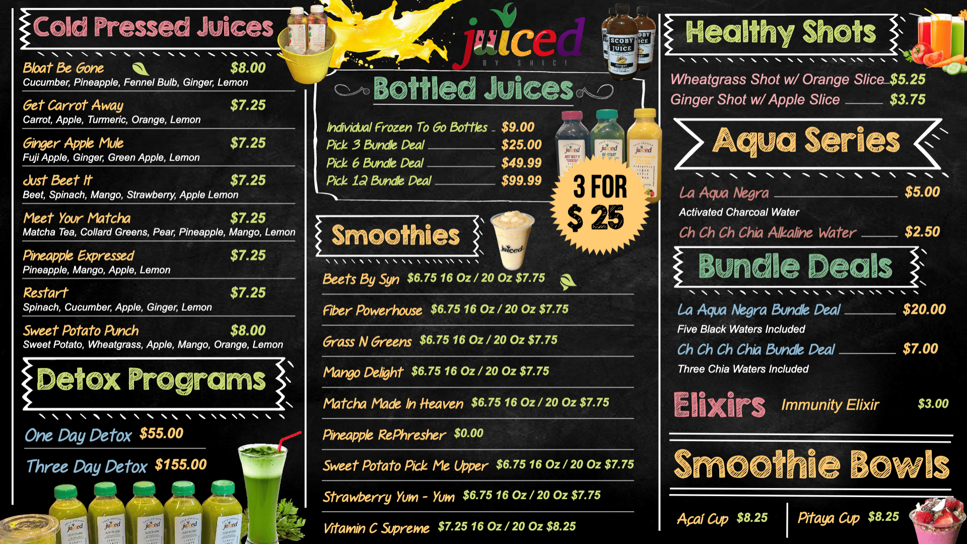 In Store Menu Juiced By Shic