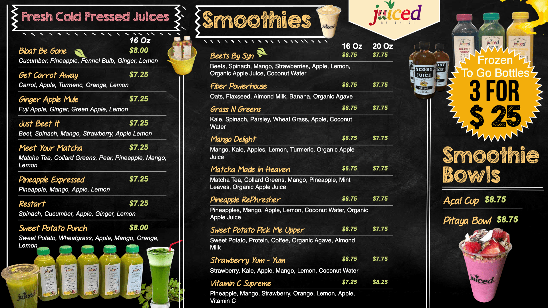 In Store Menu Juiced By Shic