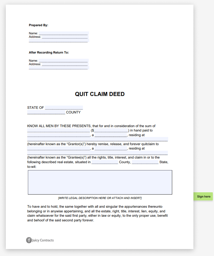 Quit Claim Deed Form JuicyContracts
