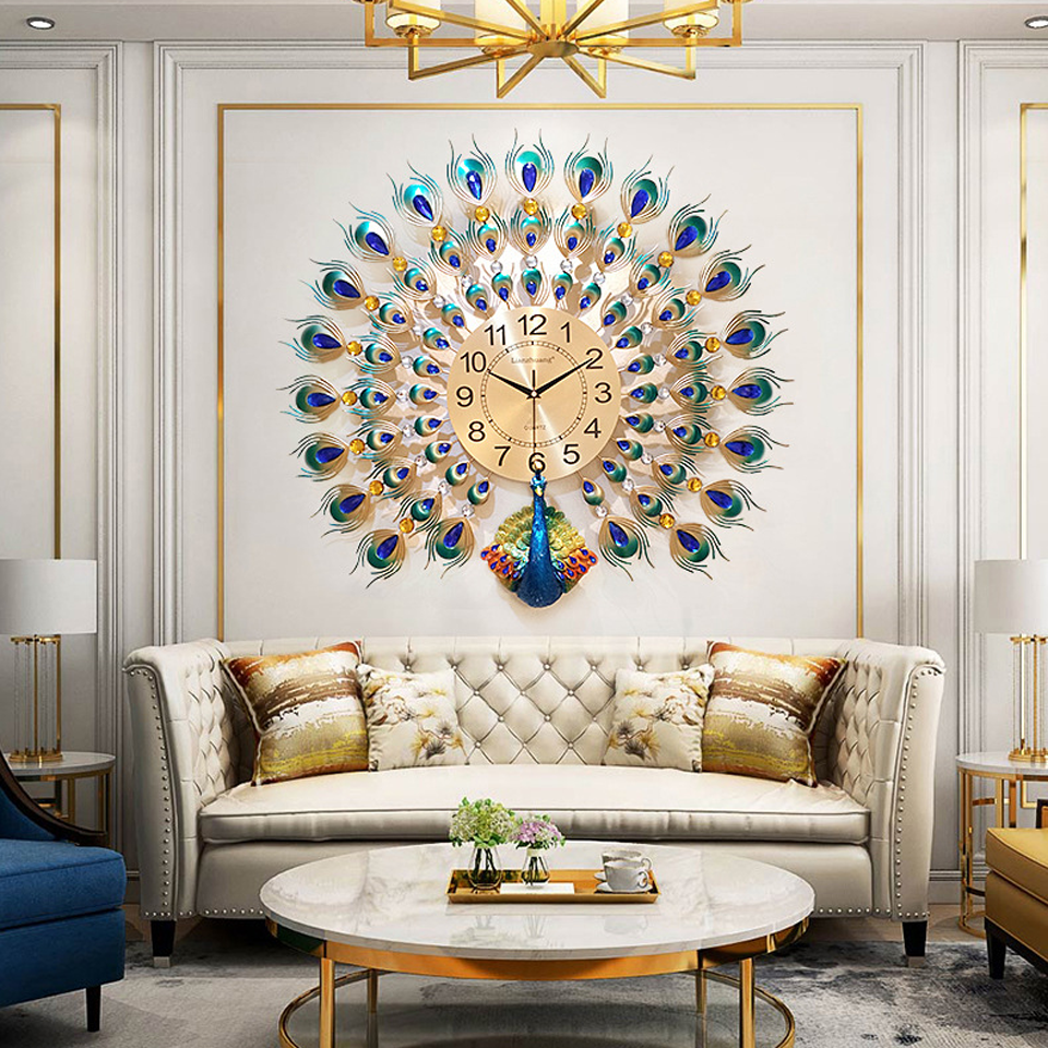 Modern Luxury Peacock Wall Clock Diamond Vintage Design PWC1B Jujukart