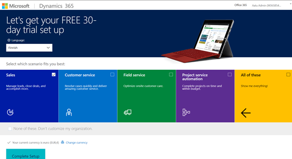 Sign up for a Dynamics 365 CE Online Trial