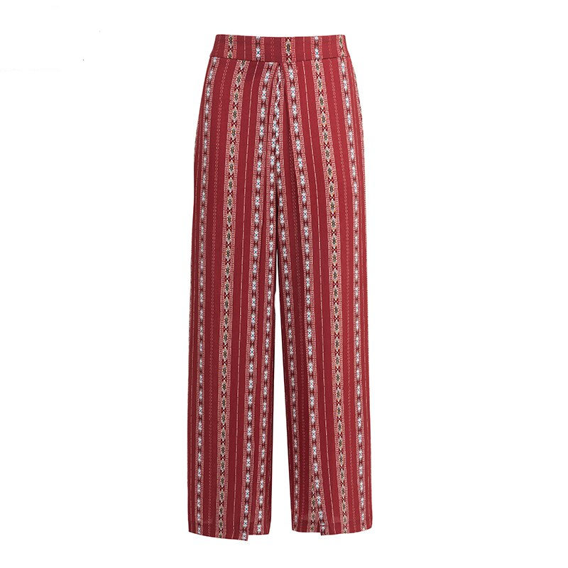FREE SHIPPING Boho Print Striped Women Wide Leg Pants Summer Sexy Split