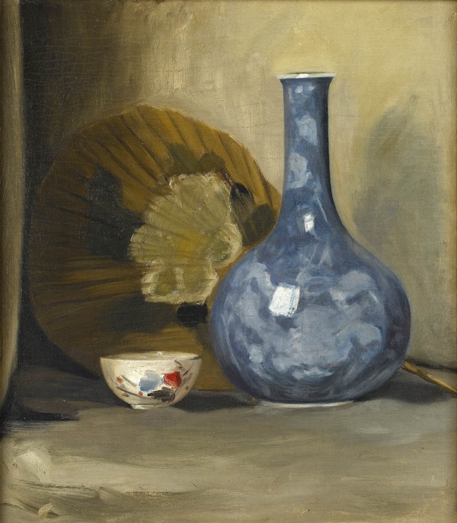Still life with Fan and Oriental Porcelain Julia Korner Fine Art