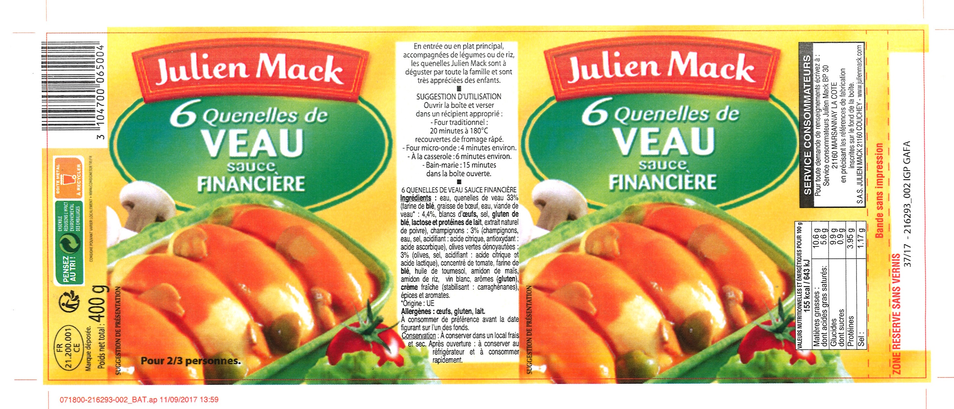 Quenelles de veau sauce financière Julien MACK 1/2 Julien Mack
