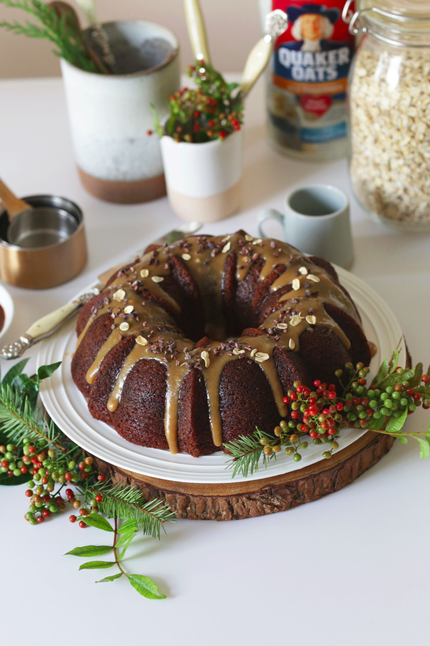 Recipe Banana Oat Bundt Cake with Sea Salt Caramel Glaze Julie's Kitchen