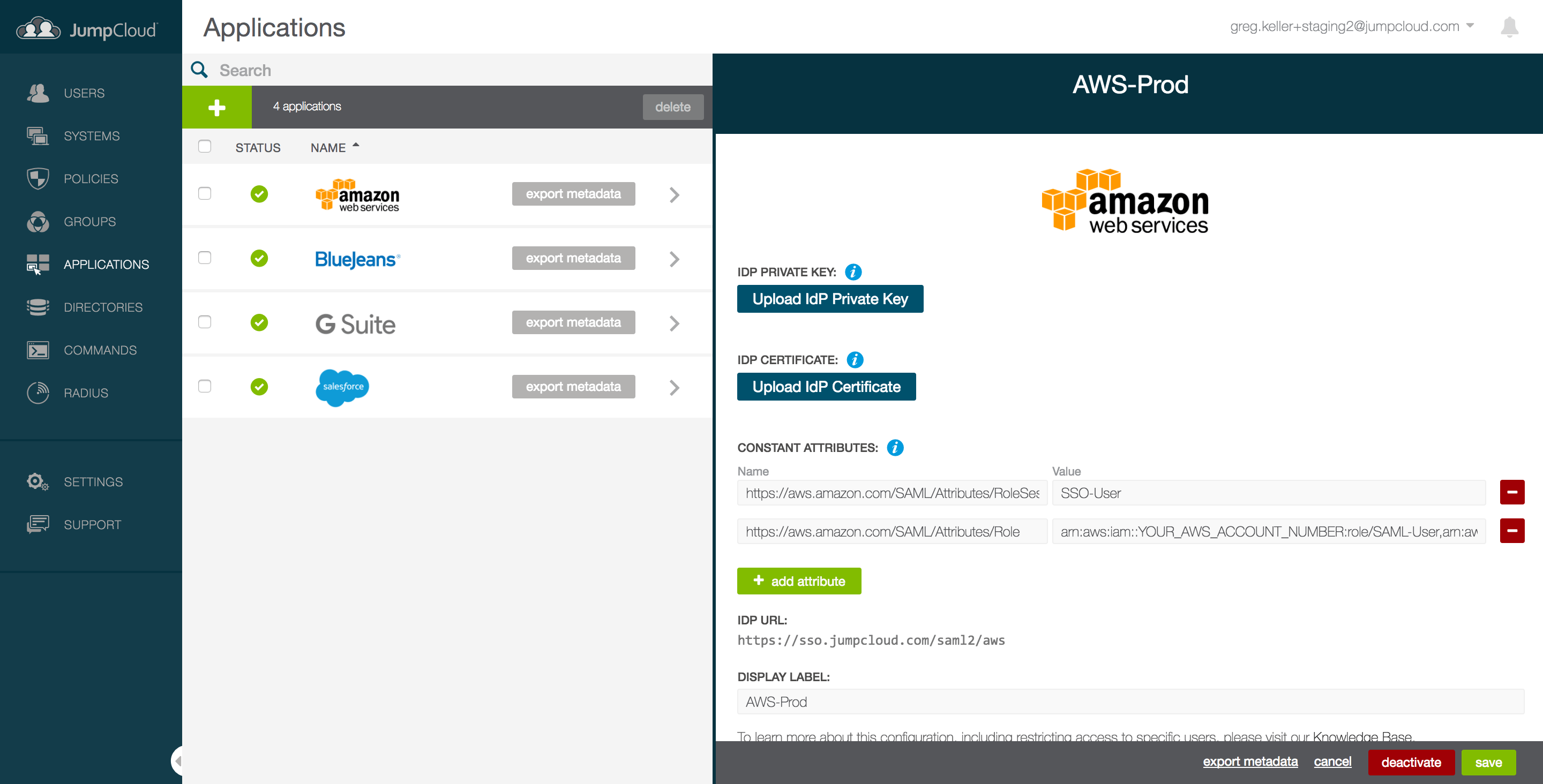 Application Single SignOn (SSO) via SAML and LDAP
