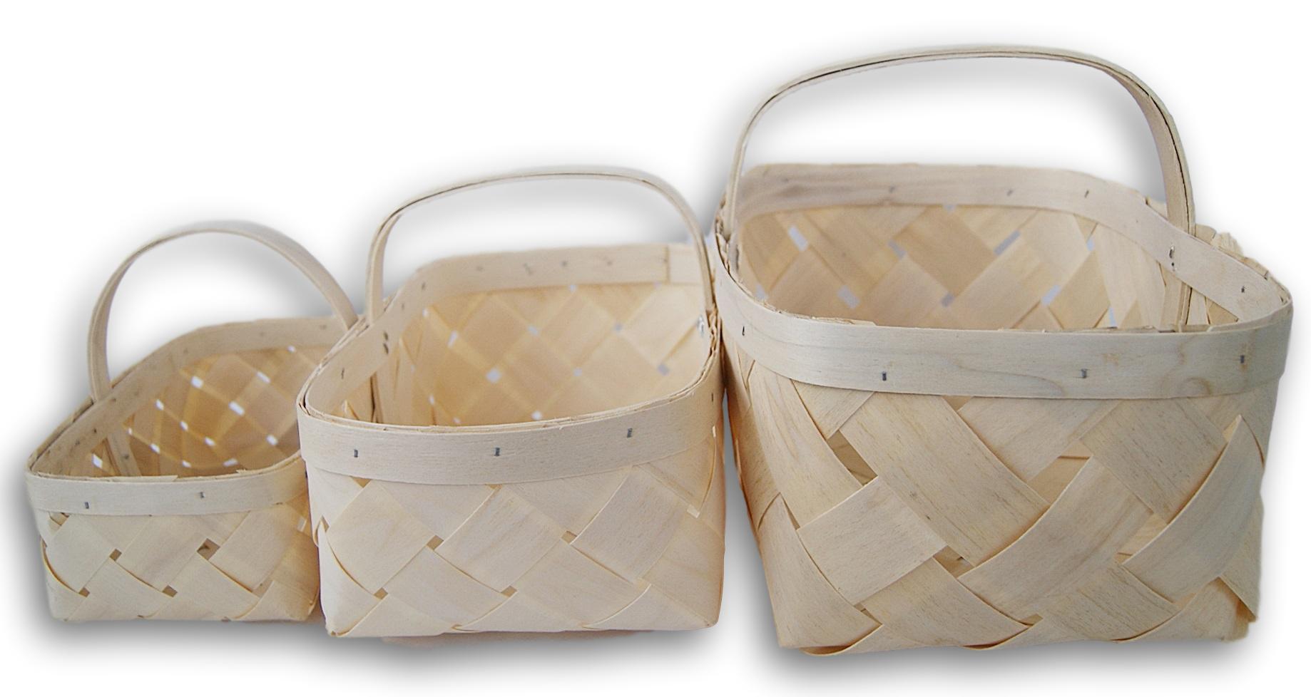 Sturdy Wood Woven Produce Basket Set of 3 Garden, Farm, Fruit, Vegetable Picking Country Baskets