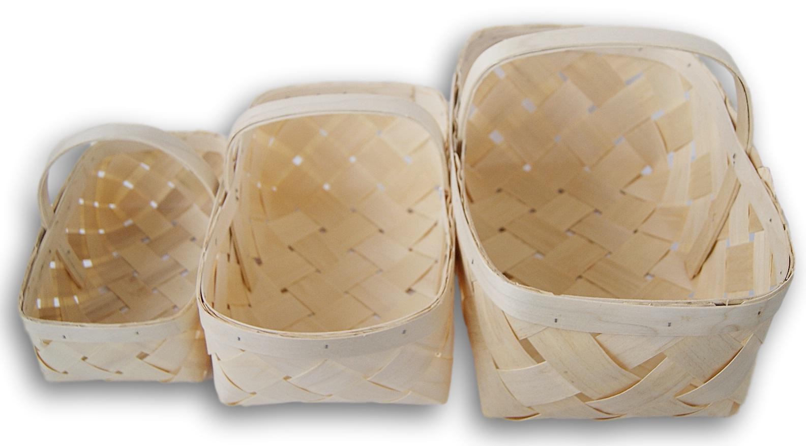 Sturdy Wood Woven Produce Basket Set of 3 Garden, Farm, Fruit