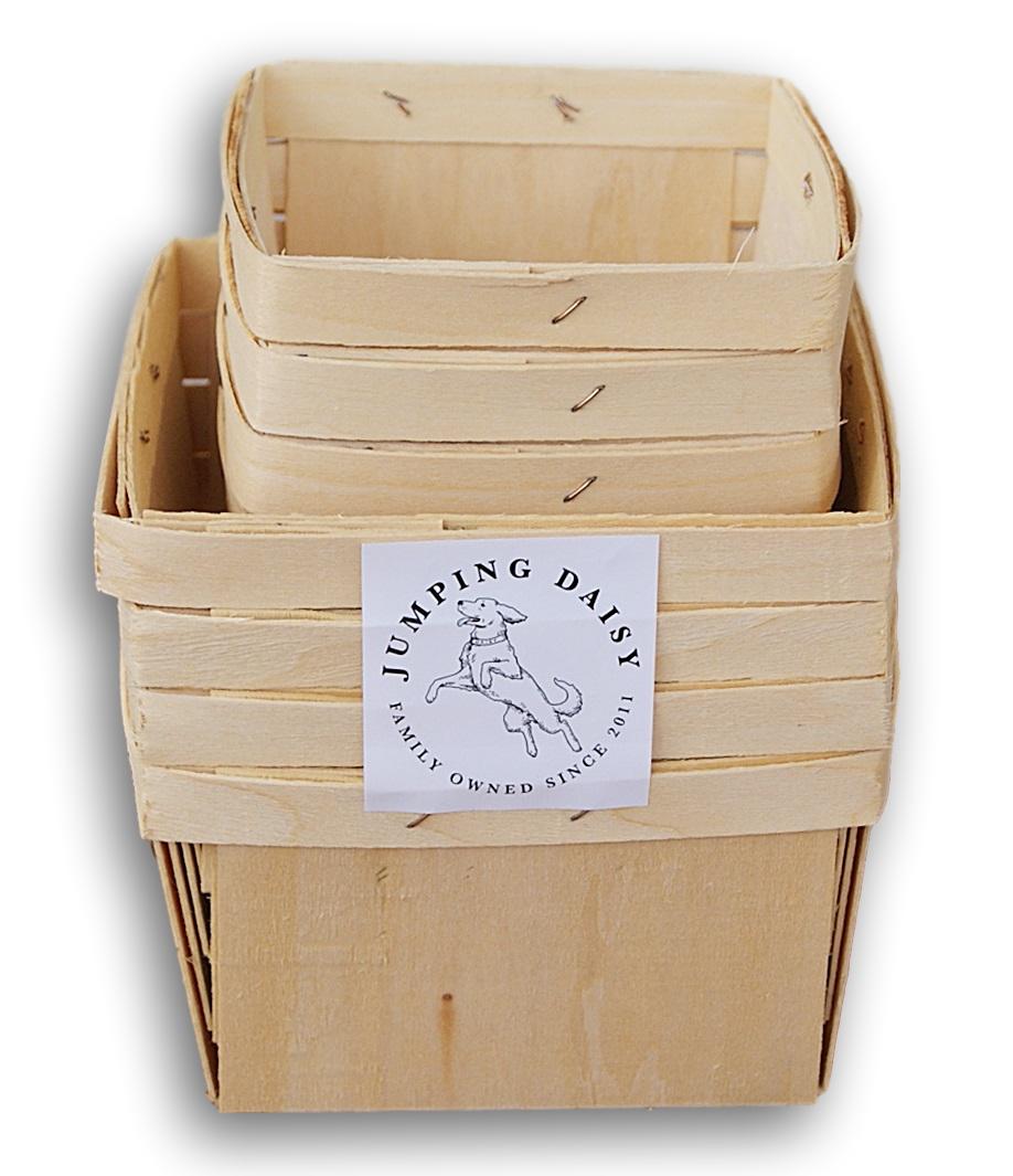 Square Vented Wooden Berry Baskets 8Pack Includes Quart(4) and Pint(4)