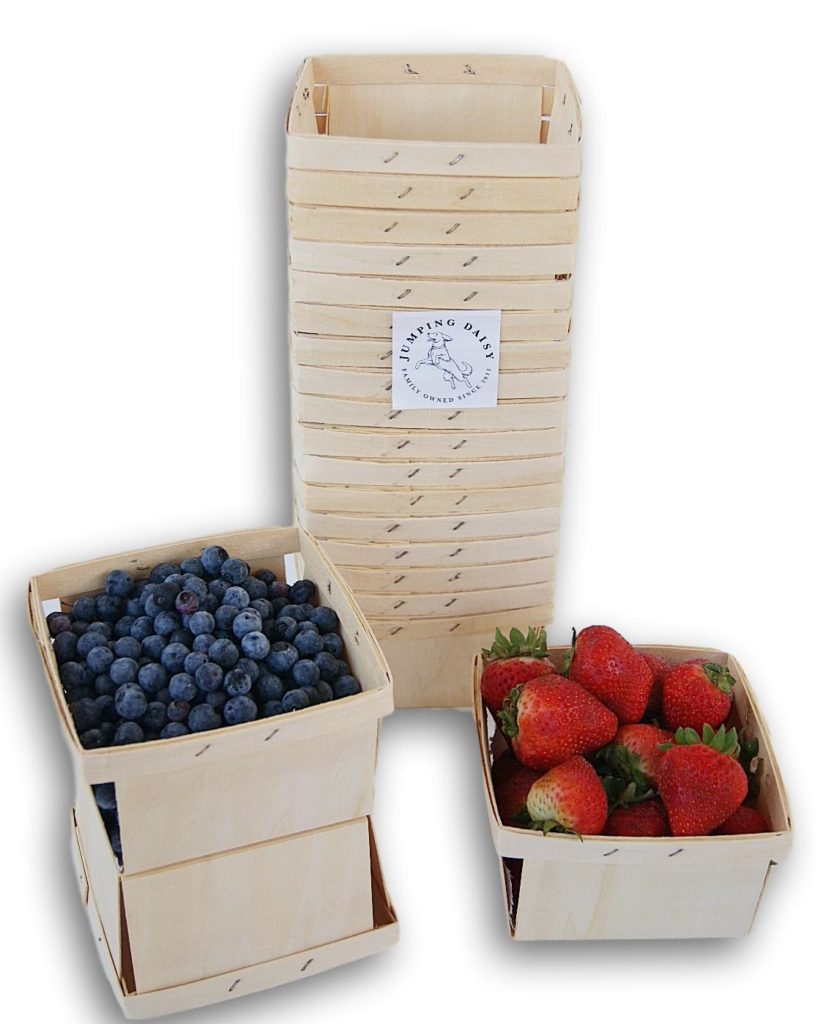 Quart Square Vented Wooden Berry Baskets Set of 20