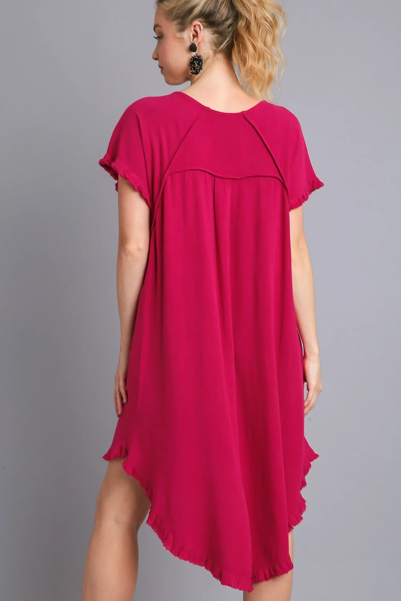 Umgee Ruby High Low Linen Blend Dress with Frayed Details FINAL SALE