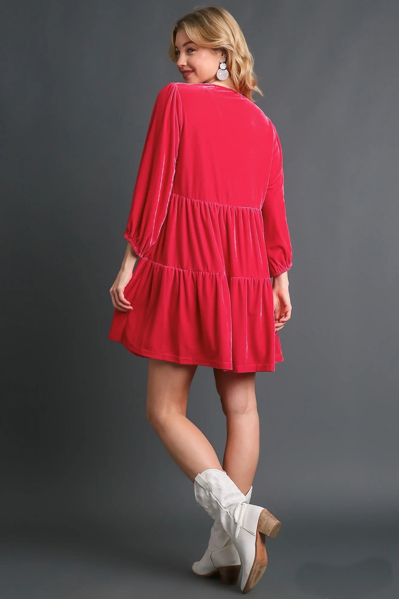 Umgee Velvet Tiered Dress in Raspberry June Adel