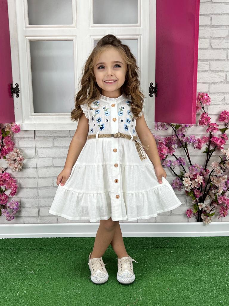 Girls Layered Embroidered Cotton Belt Dress (25Y) Junior Kids