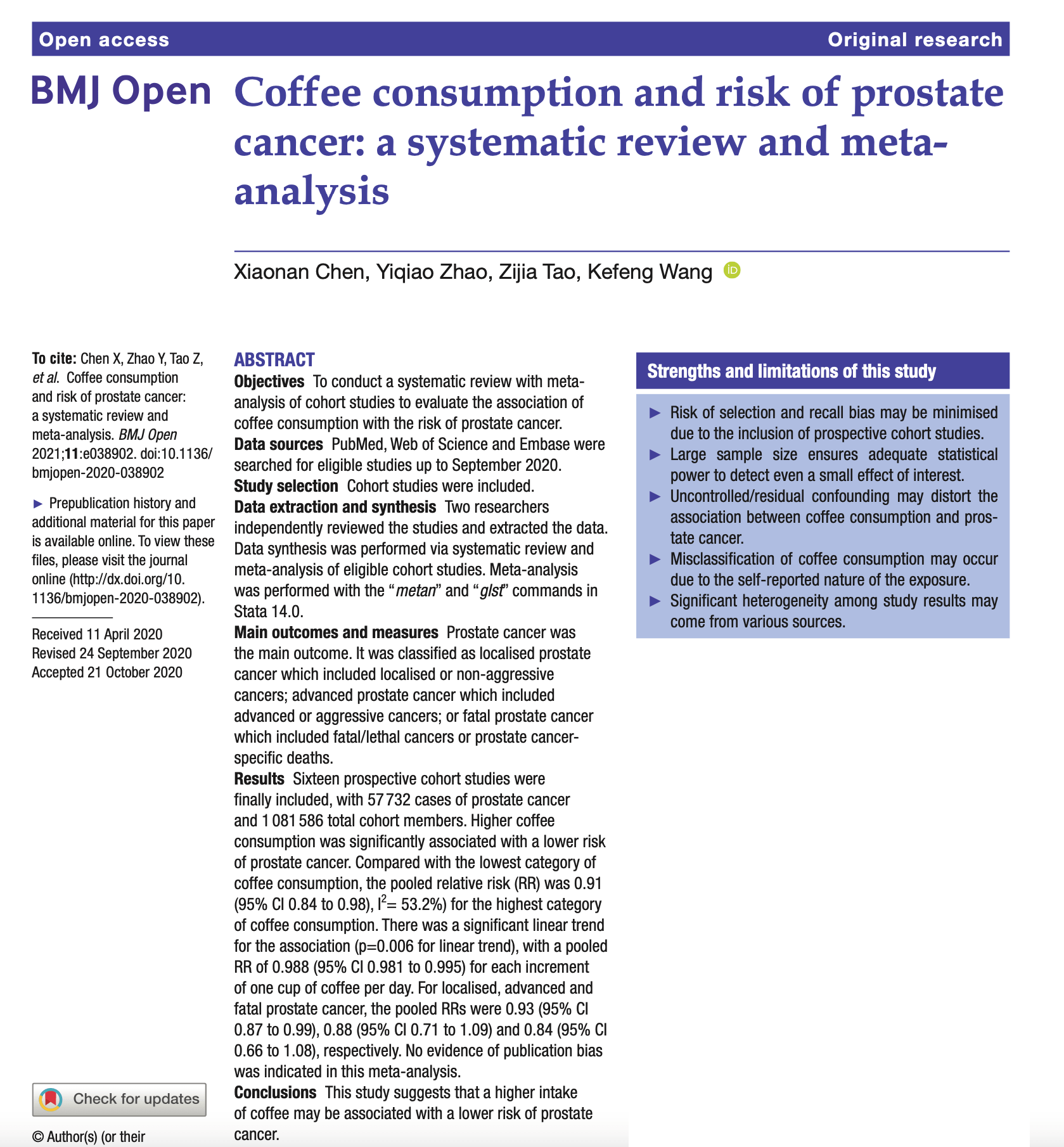 Does coffee reduce prostate cancer risk?