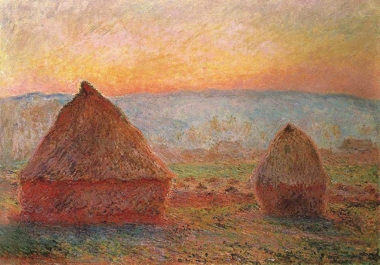 Grainstacks at Giverny, Sunset by Claude Monet