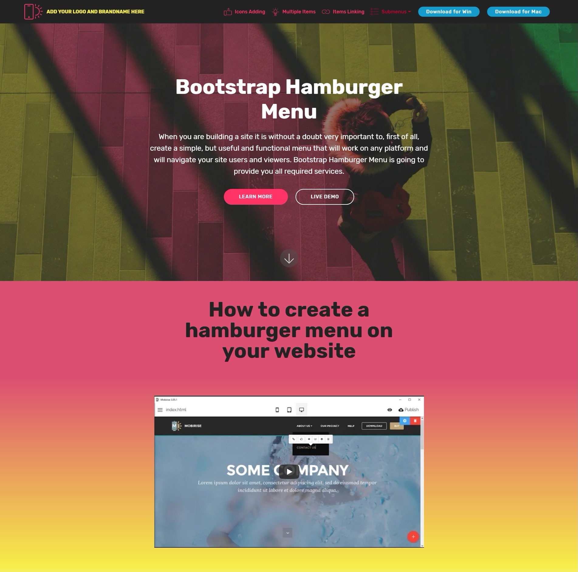 Breathtaking Mobile Bootstrap Modal Video Backgrounds and Hamburger
