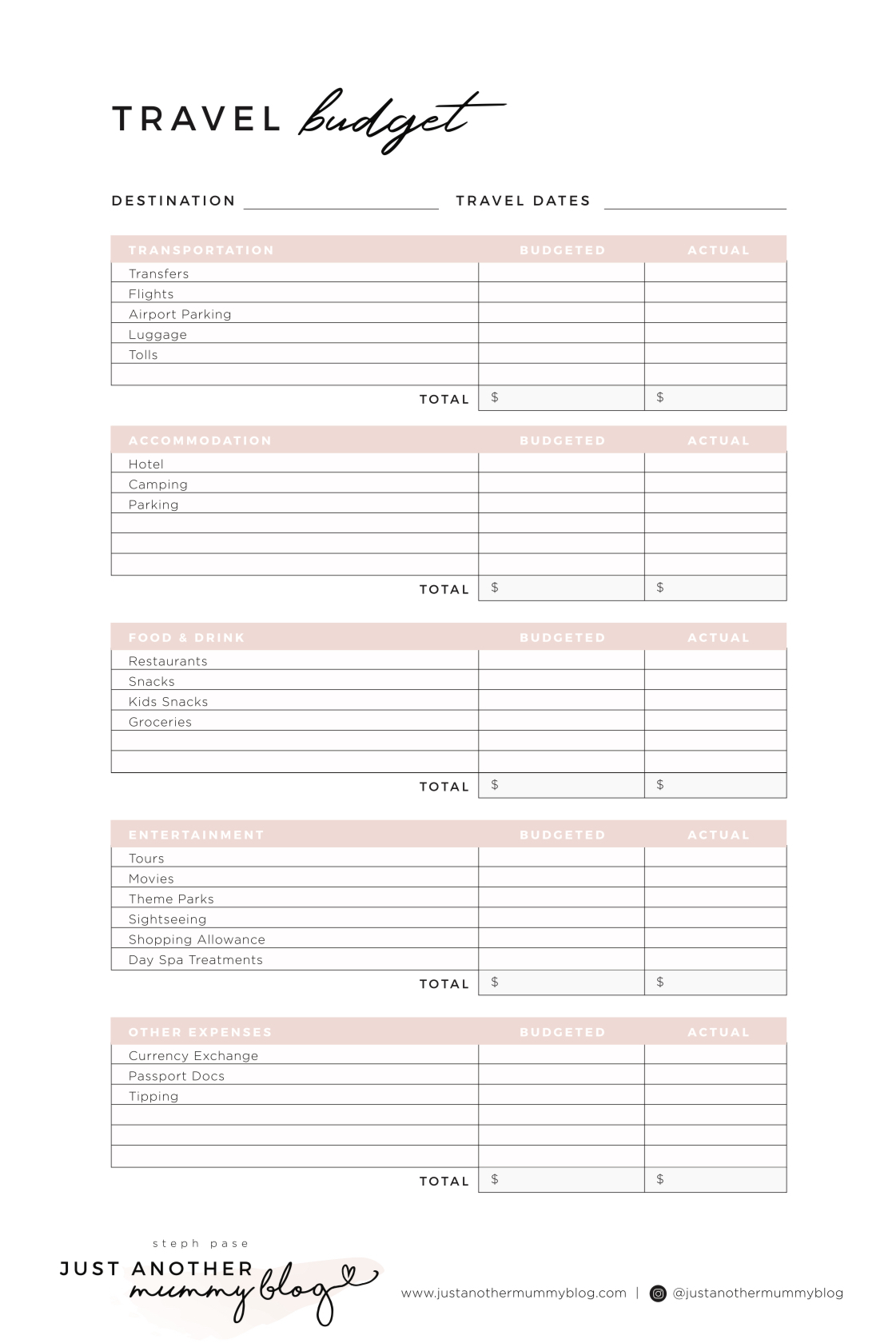 Travel Budget Worksheet Template Excel Templates