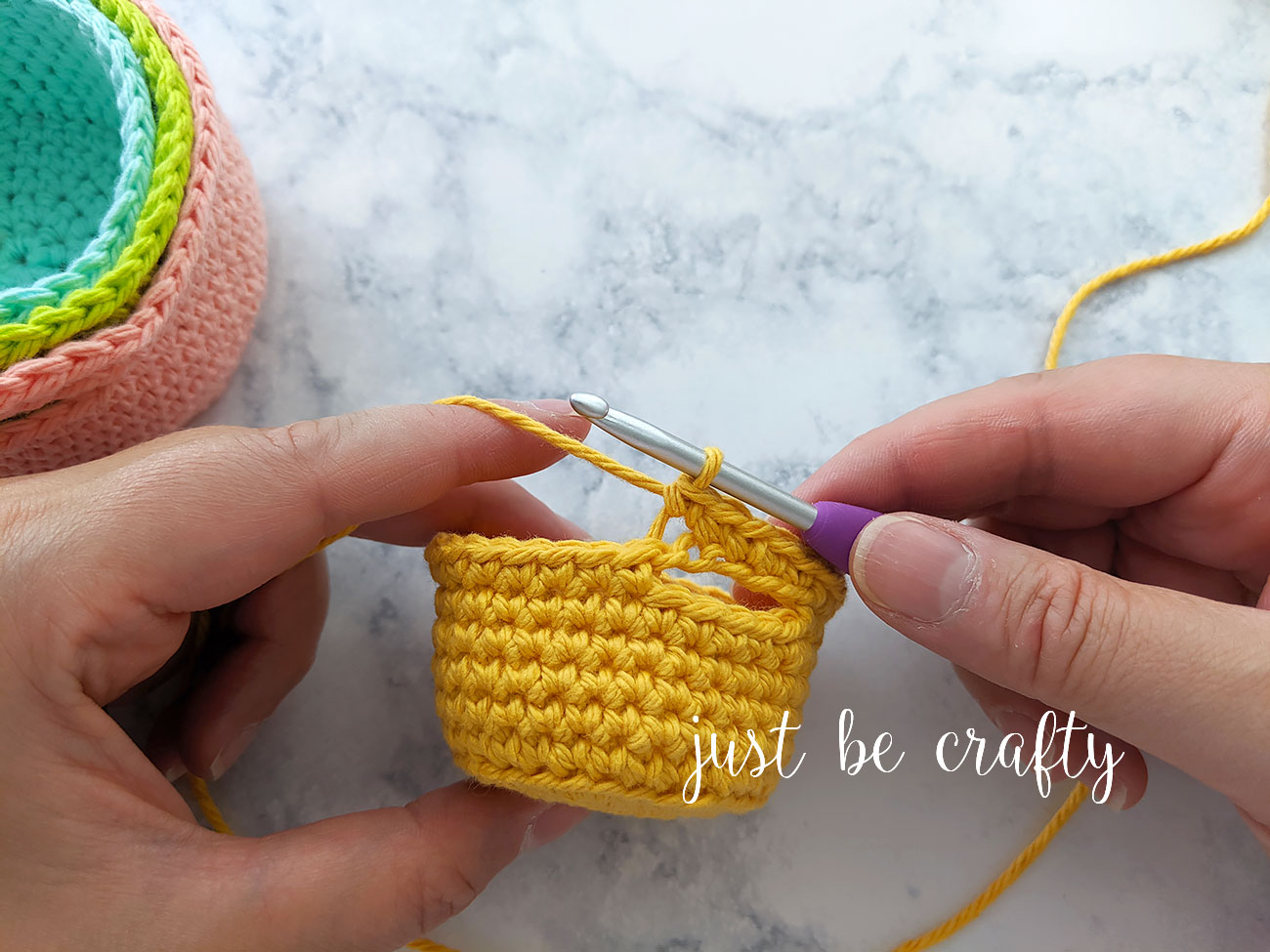 Crochet Nesting Mini Basket Tutorial Just Be Crafty