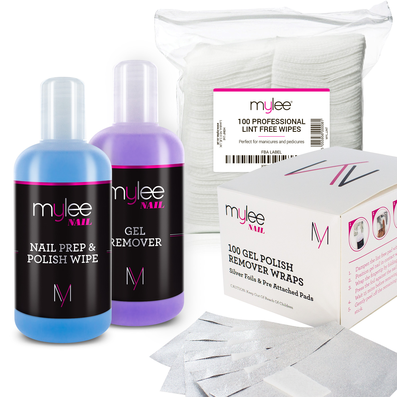 Mylee Prep & Wipe Remover Wipes Wraps UV LED Kit Gel Polish Nails Soak