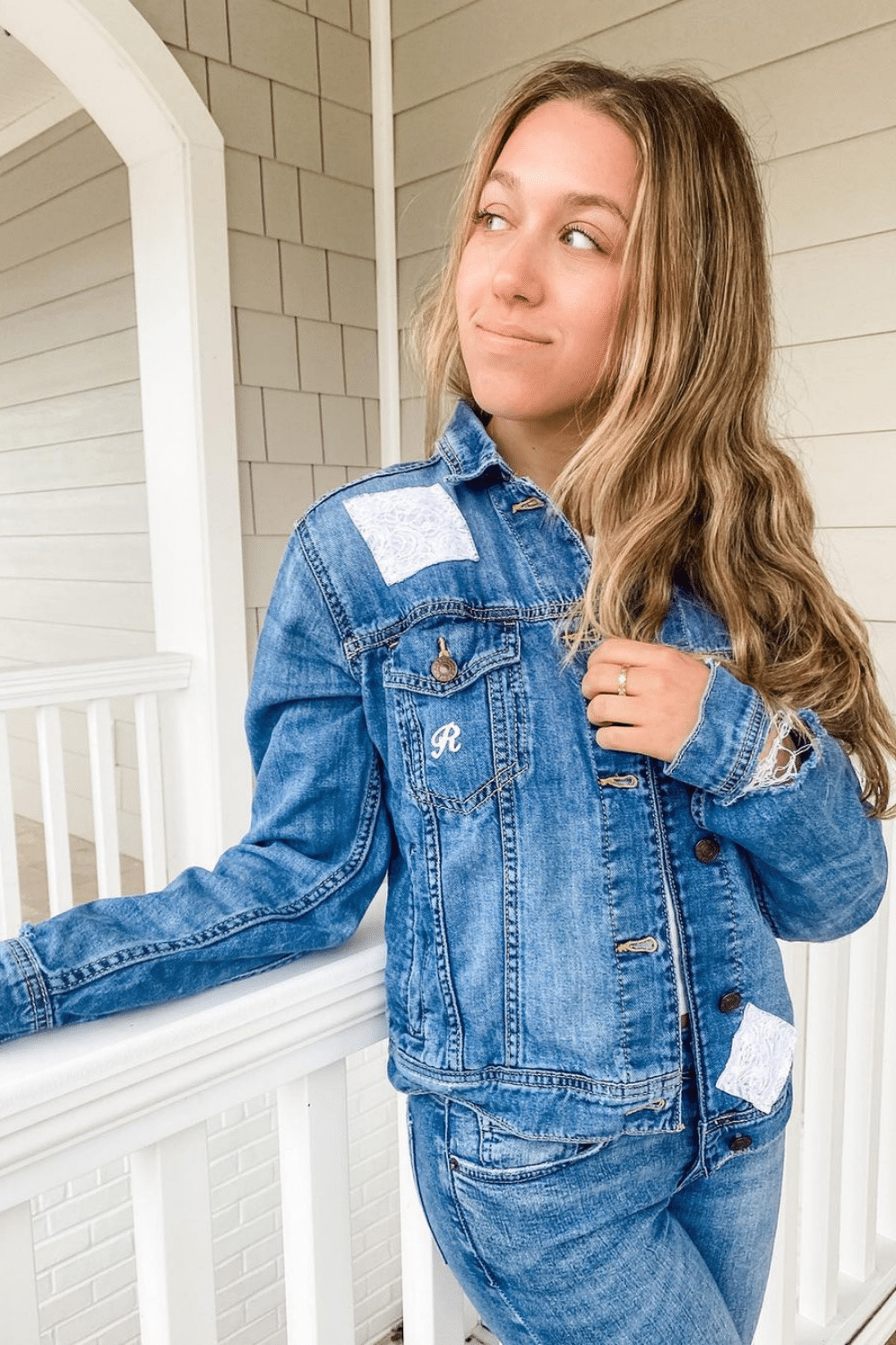 DIY Jean Jacket Monogram Lace Just Because It's Pretty