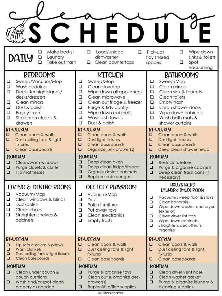 Easy Cleaning Schedule Cara Carroll